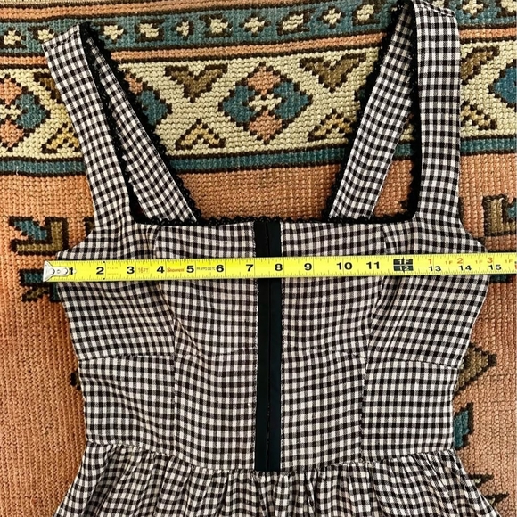 Checked Square-Neck Midi Dress in Brown - Picture 6 of 10